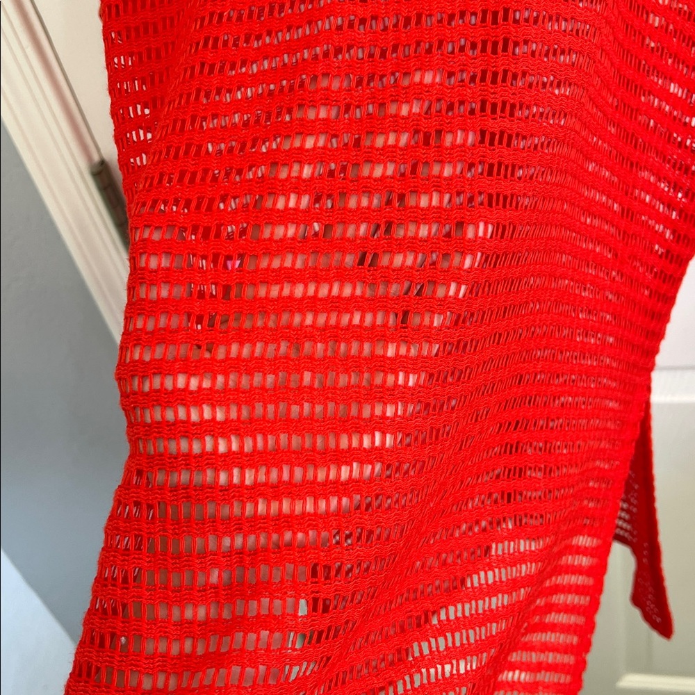 Haute Hippie Style red long sleeve button up swim coverup open knit Large - Picture 11 of 11